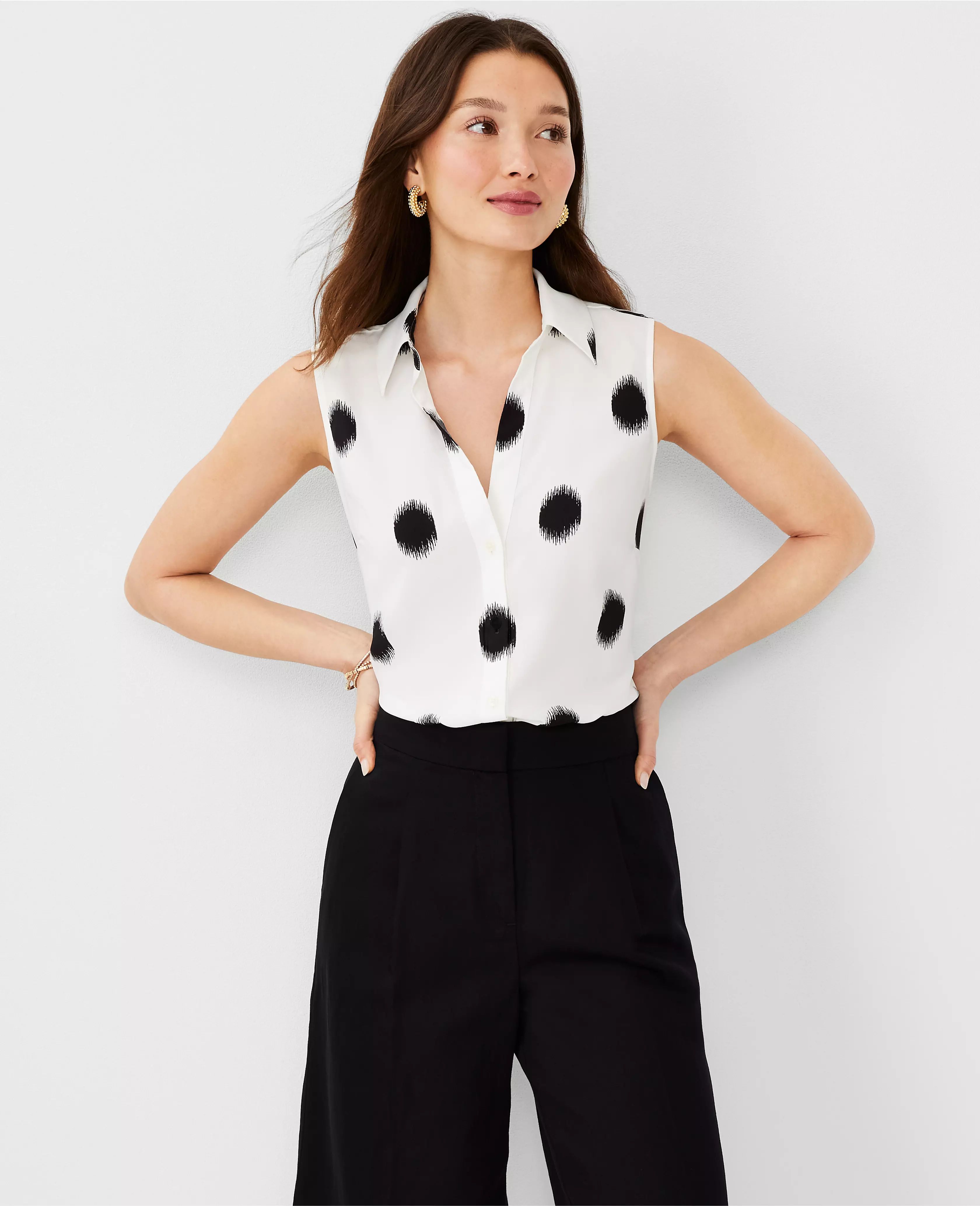 Dotted Sleeveless Essential Shirt | Ann Taylor (US)