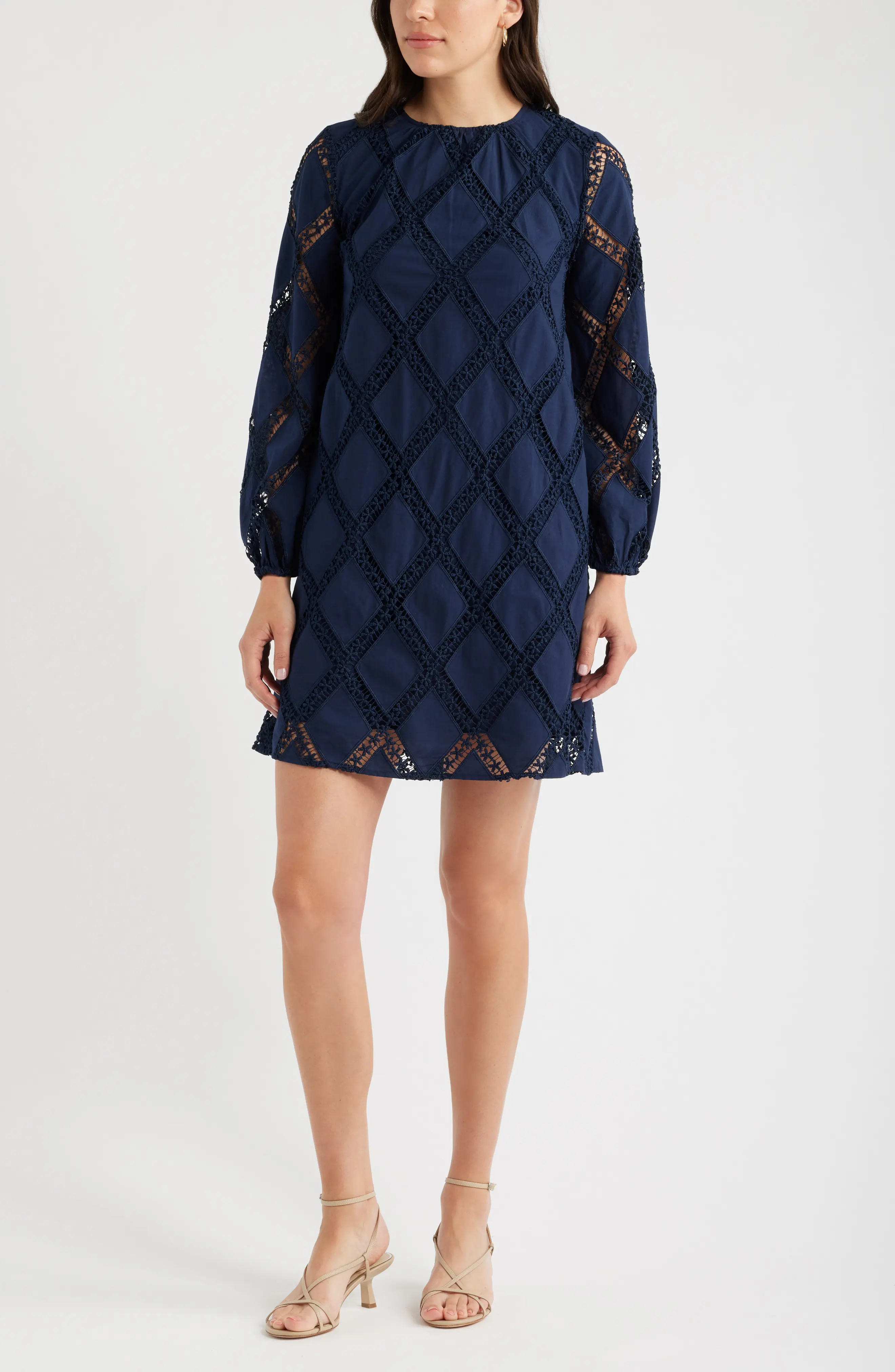Lace Lattice Long Sleeve Cotton Dress (Women) | Nordstrom | Nordstrom