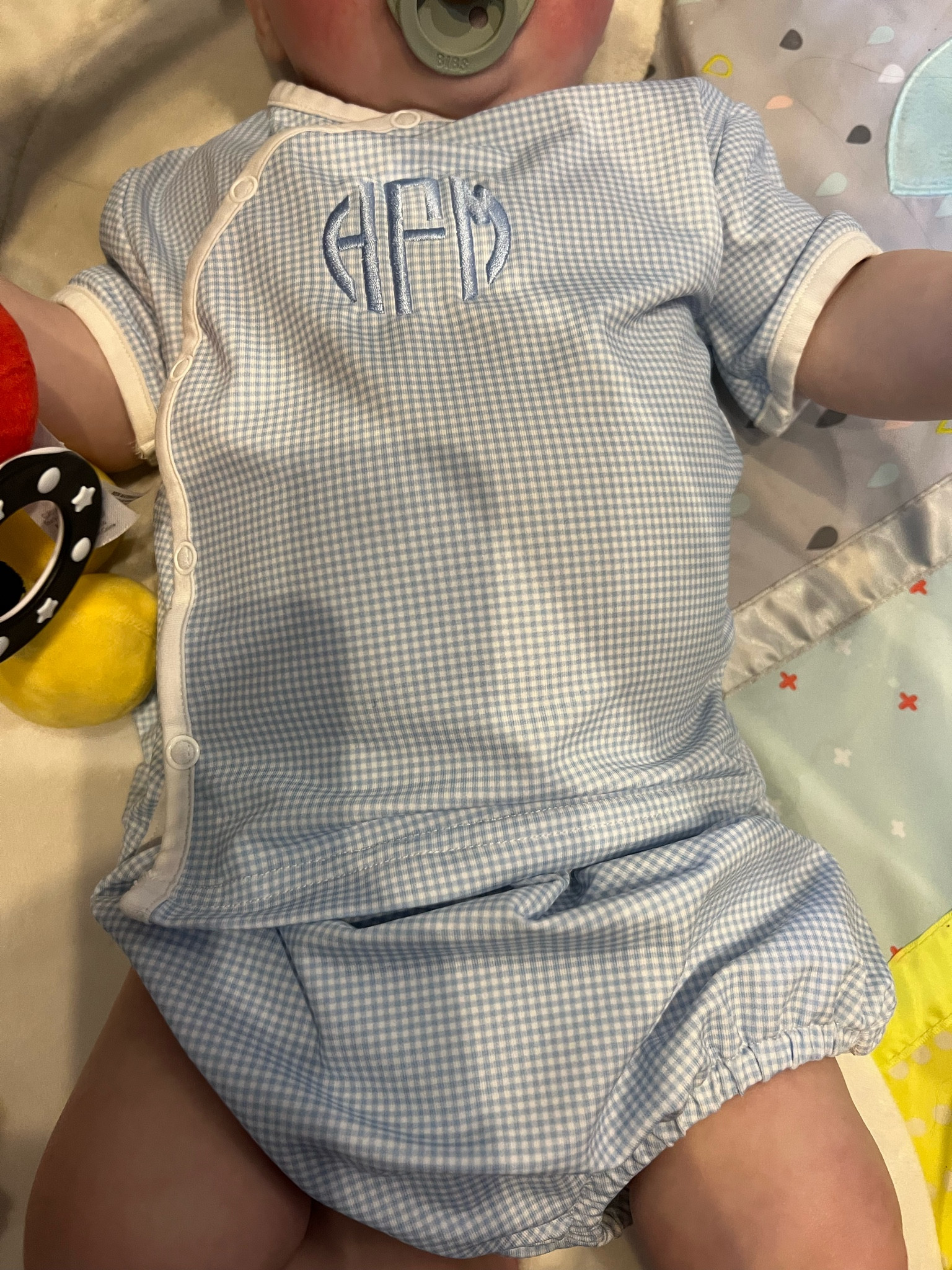 Liam Light Blue Gingham Boys Diaper Set