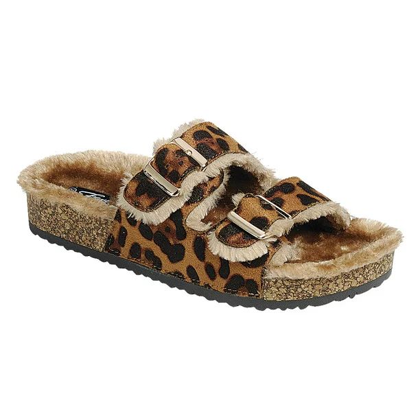 New Faux Fur Lining Slide Buckle Double Strap Flat Molded Footbed Slipper Sandal (FREE SHIPPING) | Walmart (US)