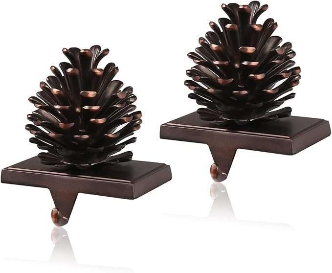JUSTOTRY 3D Pine Cones Christmas Stocking Holders for Mantle Set of 2 with Non-Skid Brown Stockin... | Amazon (US)