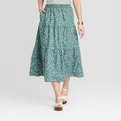 Women's Floral Print Mid-Rise Tiered Skirt - Universal Thread™ Green | Target