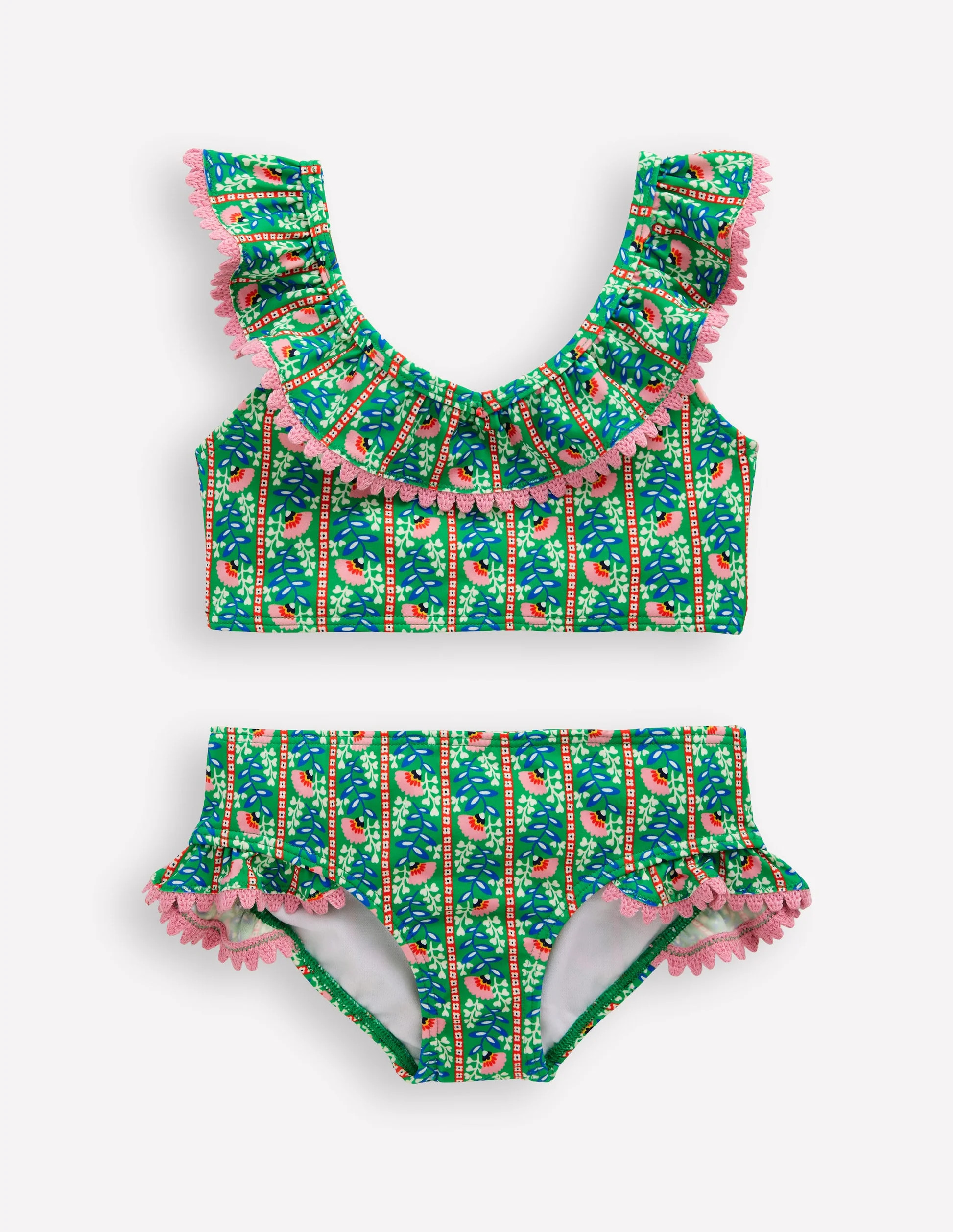 Frill V-neck Bikini Set-Bright green Floral Vine | Boden (US)