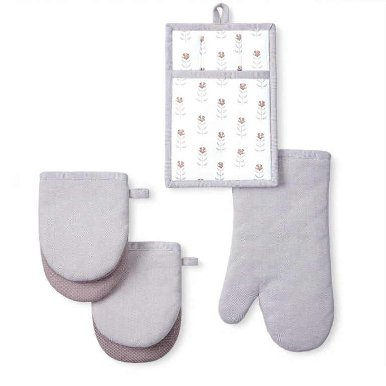 Beautiful 4-Piece Oven Mitt, Pot Holder, Mini Mitt Set, Brown | Walmart (US)