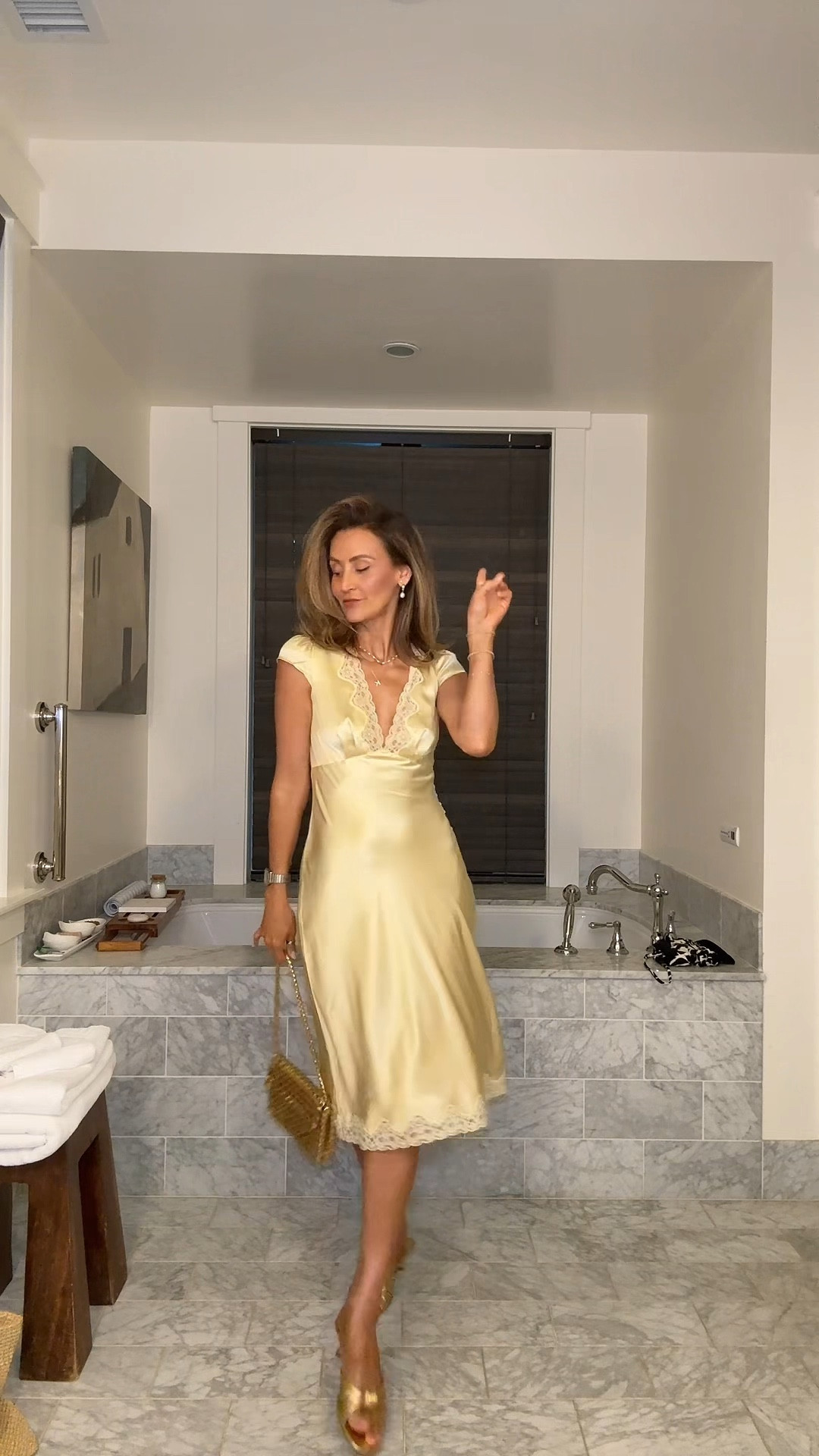 My favorite butter yellow lace dress paired with good accessories and a brown cashmere crop sweater size 2 and small 
Great wedding guest dress 

#LTKStyleTip #LTKParties #LTKShoeCrush