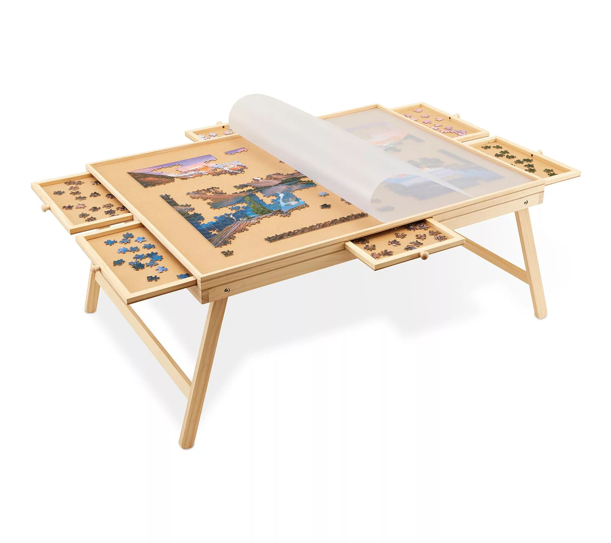 Jumbl 1500-Piece Puzzle Board w/Drawers, Foldable Legs & Cover - QVC.com | QVC