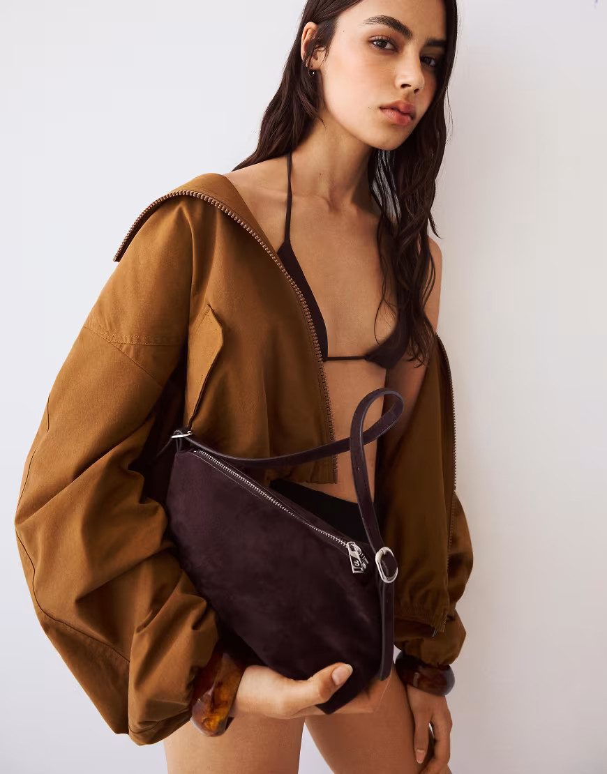 Bershka Faux suede mini bag in brown | ASOS (Global)