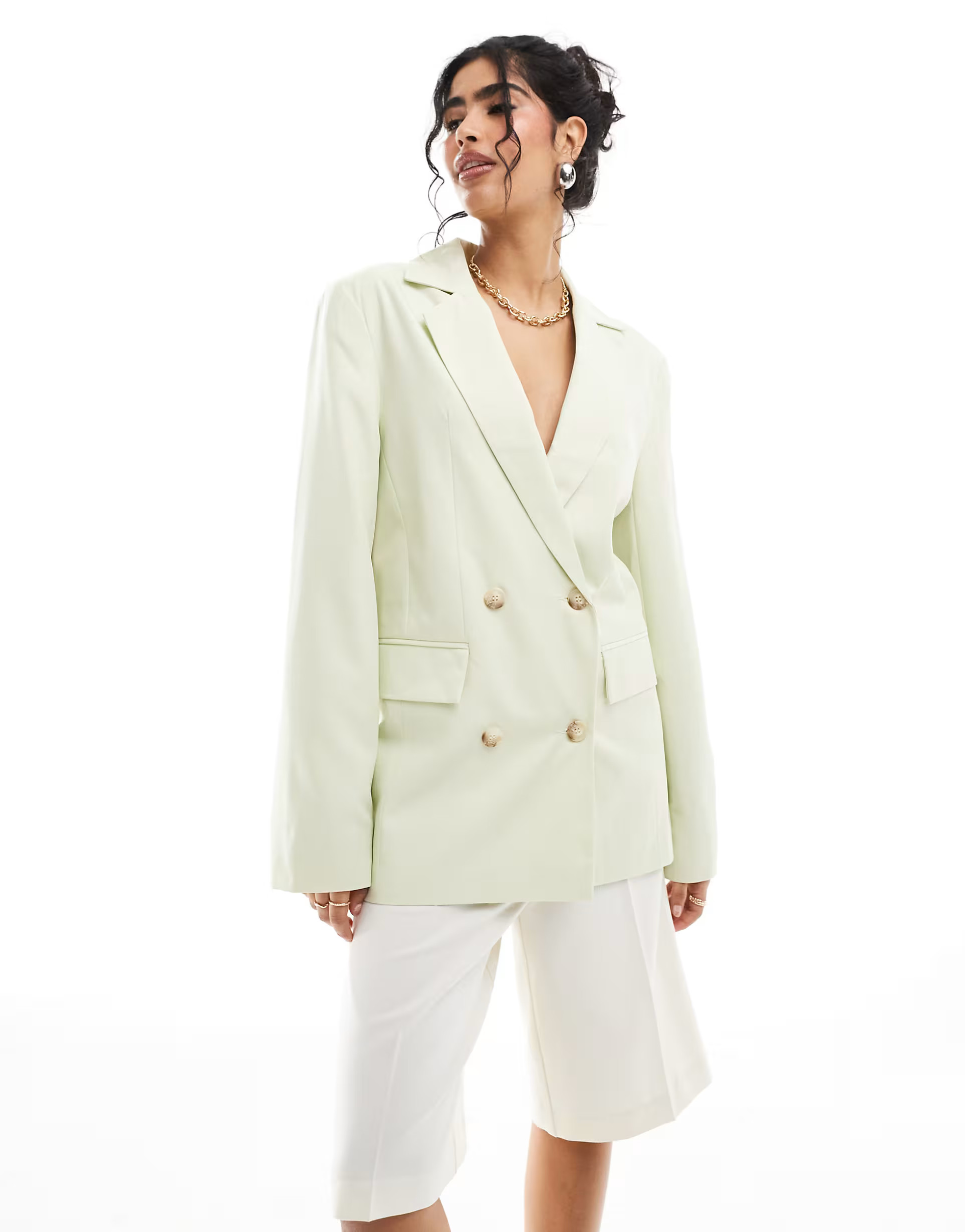 Miss Selfridge slouchy oversized double breasted blazer in lime green | ASOS (Global)