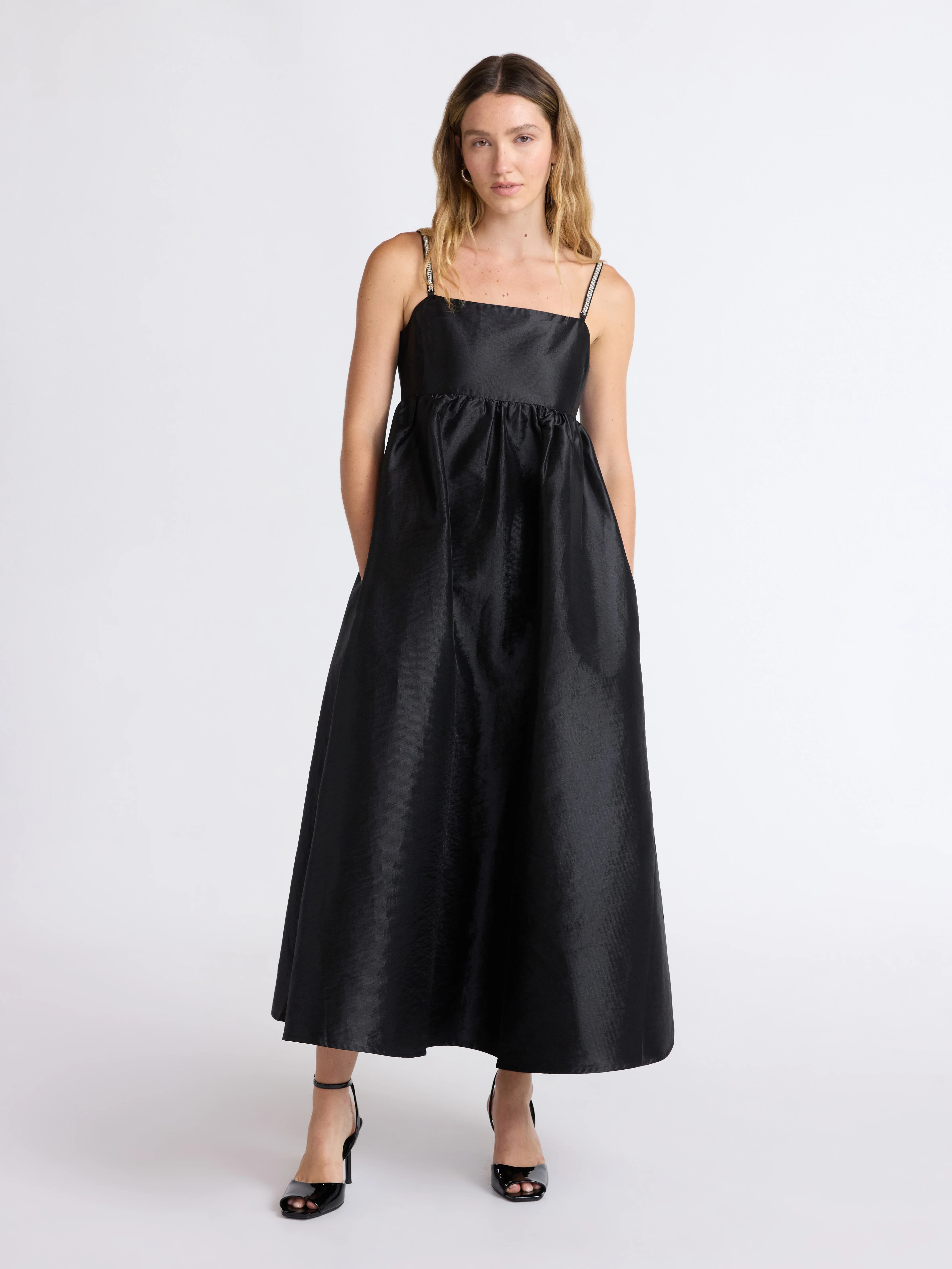 Scoop Women’s and Women’s Plus Taffeta Maxi Dress with Embellished Straps, Sizes XS-4X | Walmart (US)