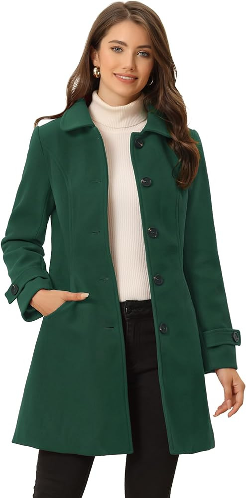 Allegra K Women's Winter Outerwear Overcoat Peter Pan Collar Mid-thigh A-line Single Breasted Pea... | Amazon (US)