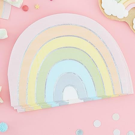 Ginger Ray Pastel Rainbow Shaped Foiled Paper Party Napkins Tableware 16 Pack | Amazon (US)