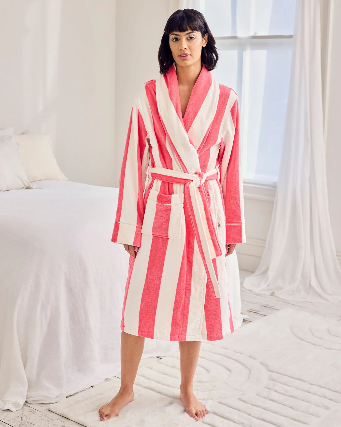 Cotton Towelling Stripe Dressing Gown - Pink | Chelsea Peers NYC
