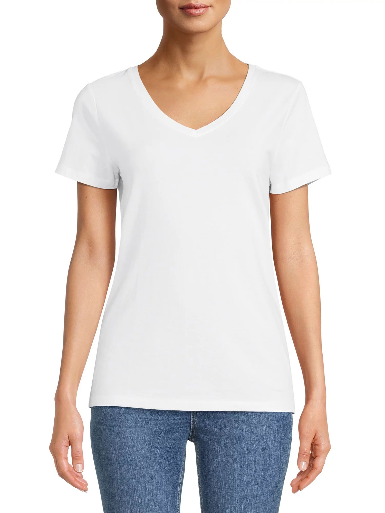 Time and Tru Women's V-Neck T-Shirt with Short Sleeves | Walmart (US)