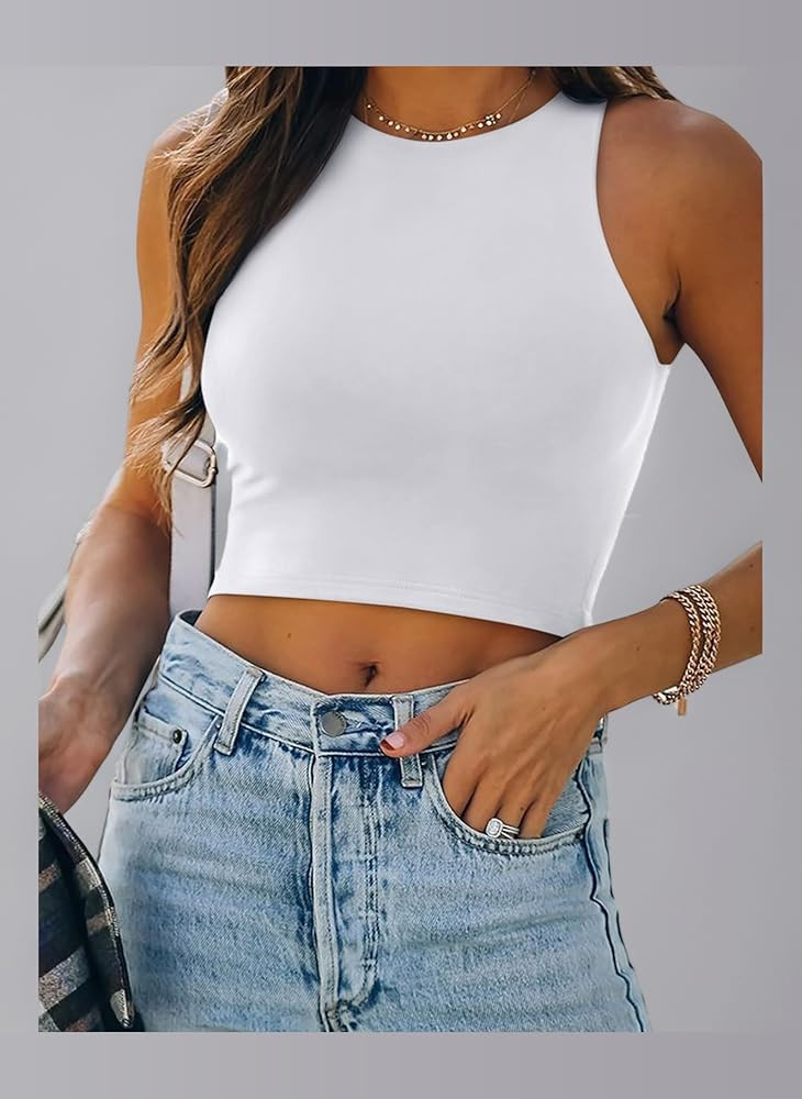 REORIA Women Sexy Sleeveless Racer Back Tank Tops Halter Neck Crop Tops | Amazon (UK)