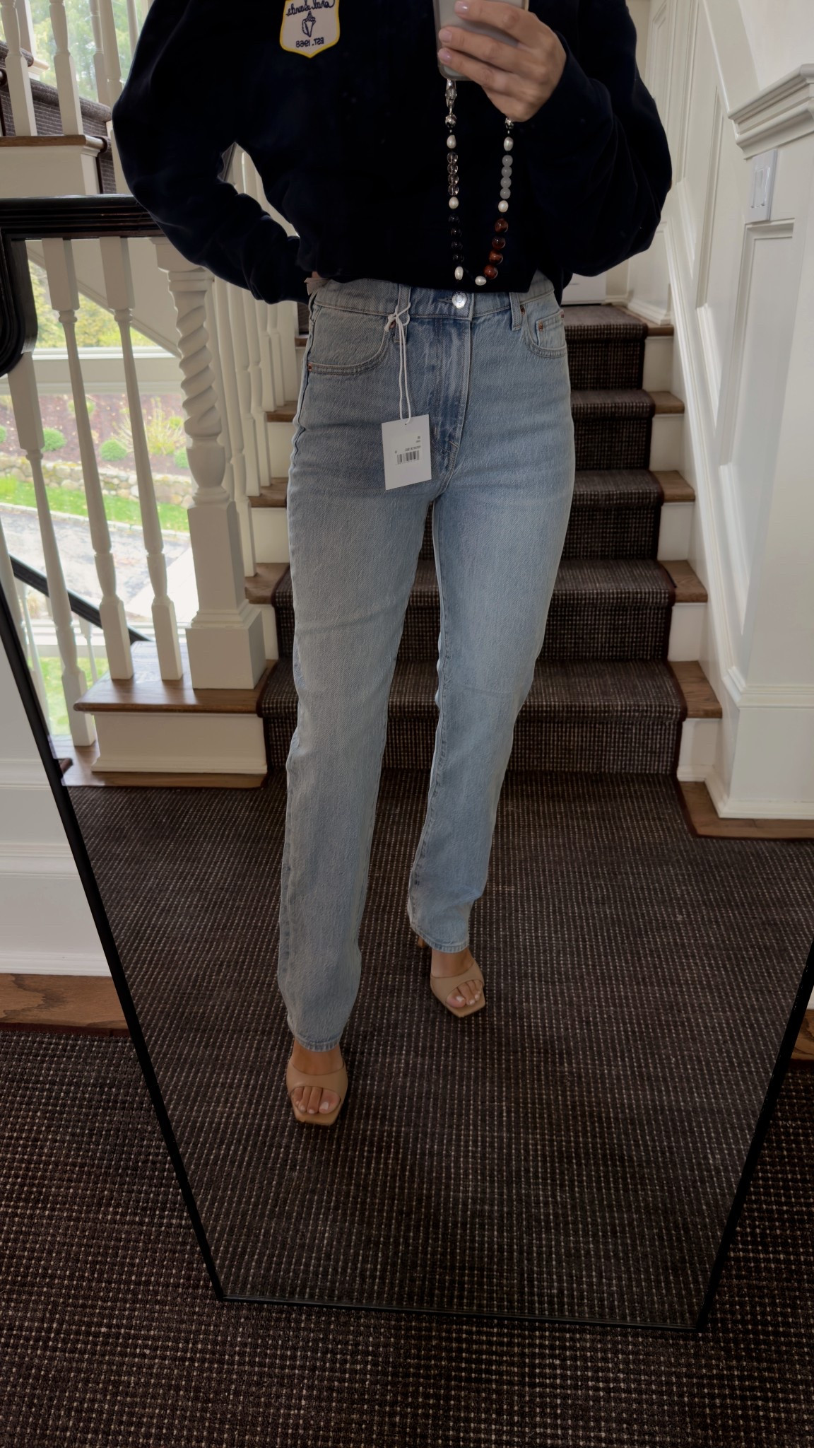 super comfy jeans, wearing a size 26. I always go between 26-27 and went with a 26 in these 