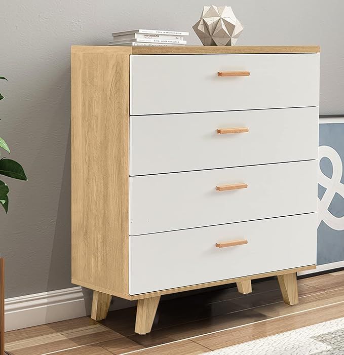 SSLine 4 Drawers Dresser 37.8" Tall Wood Nightstand for Bedroom Living Room Entryway Modern White... | Amazon (US)