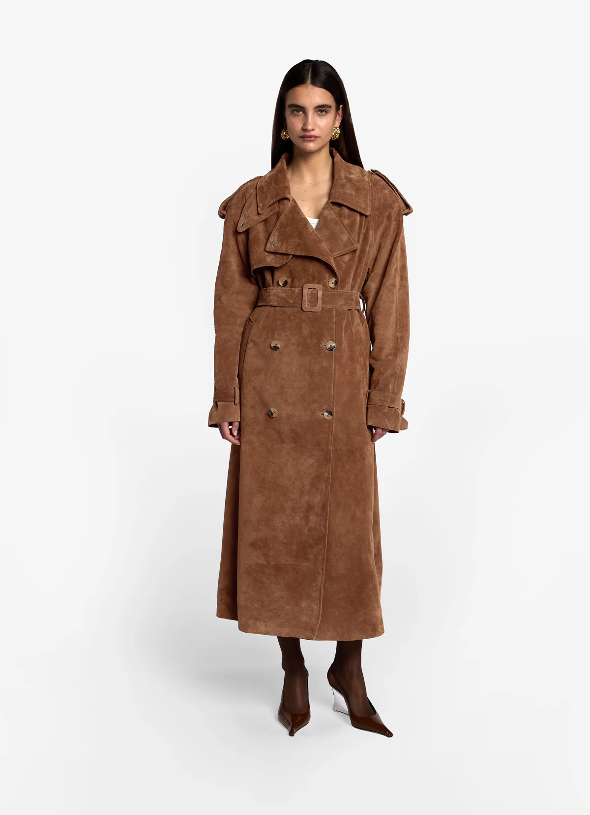 Mocha Suede Trench Coat | DE SAVARY LONDON