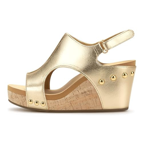 PARTY Womens Wedge Sandals With Strap for Dressy Ladies Sandals Casual 3 Inch Wedge Gold | Amazon (US)