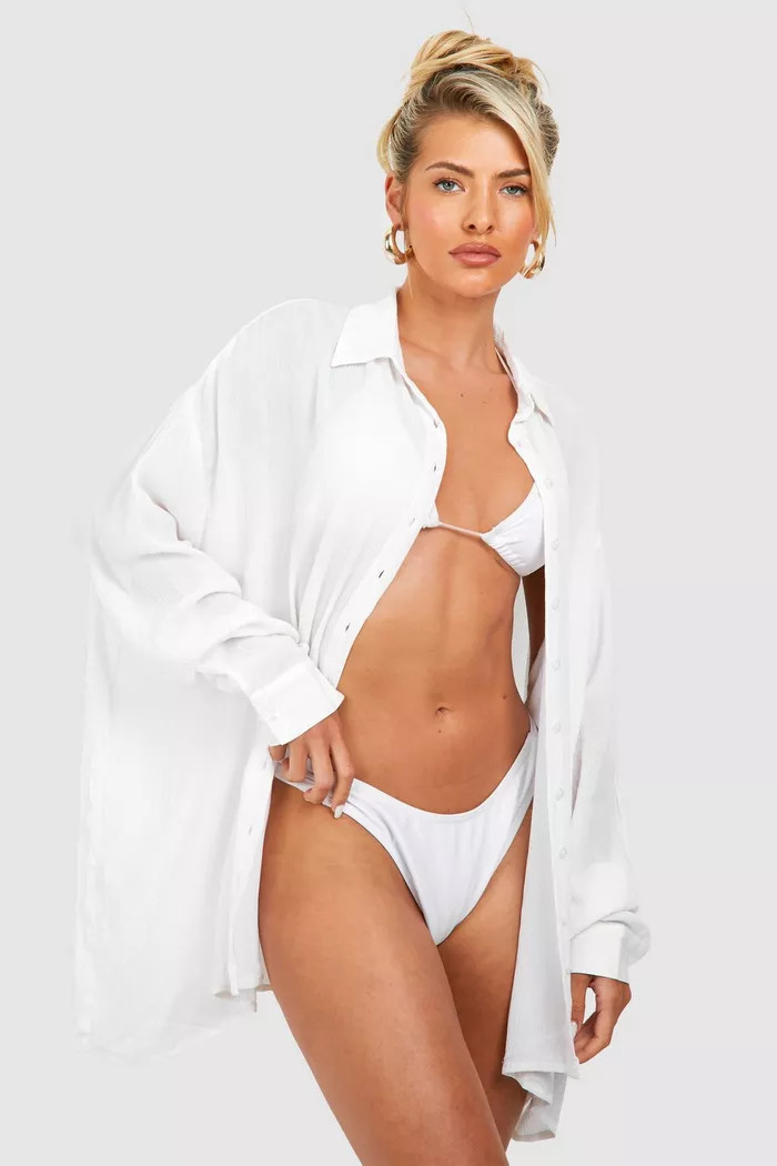 Oversized Woven Beach Shirt | Boohoo.com (US & CA)