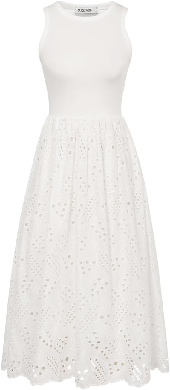 GRACE KARIN Women's Summer Sleeveless Tank Dress A Line Midi Dress Cotton Crewneck Casual Holiday... | Amazon (US)