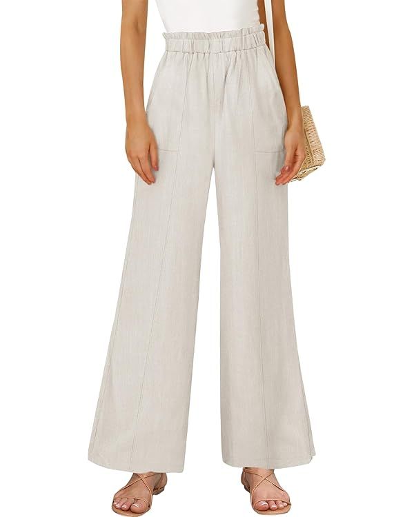 ANRABESS Women's Linen Pants 2024 Summer High Waist Lounge Pant Spring Wide Leg Beach Trousers wi... | Amazon (US)