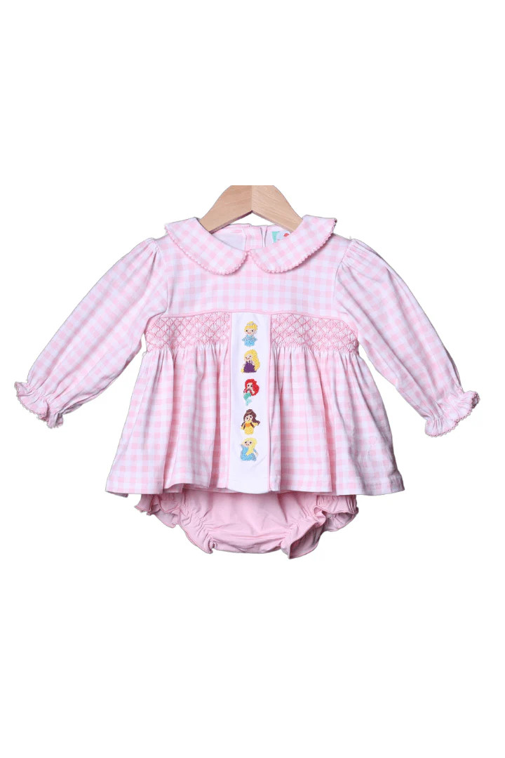 Smocked French Knot Gingham Princess Bloomer Set | The Smocked Flamingo