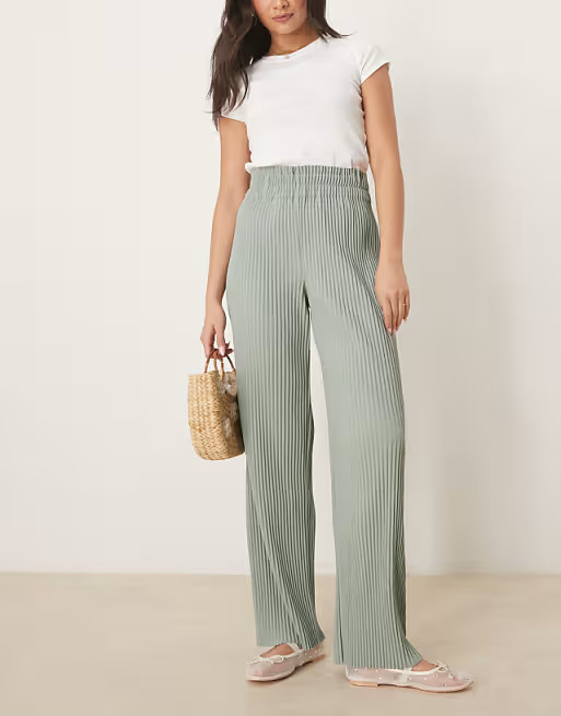 YAS high waisted wide leg plisse trousers in iceberg green | ASOS | ASOS (Global)