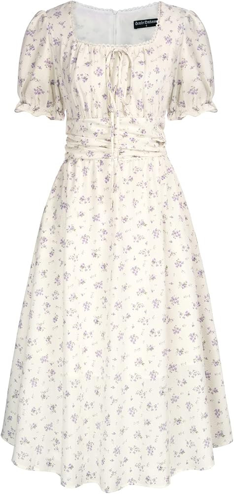 Scarlet Darkness Women Summer Victorian Square Neck Floral Dress Cottagecore Dress with Pockets | Amazon (UK)