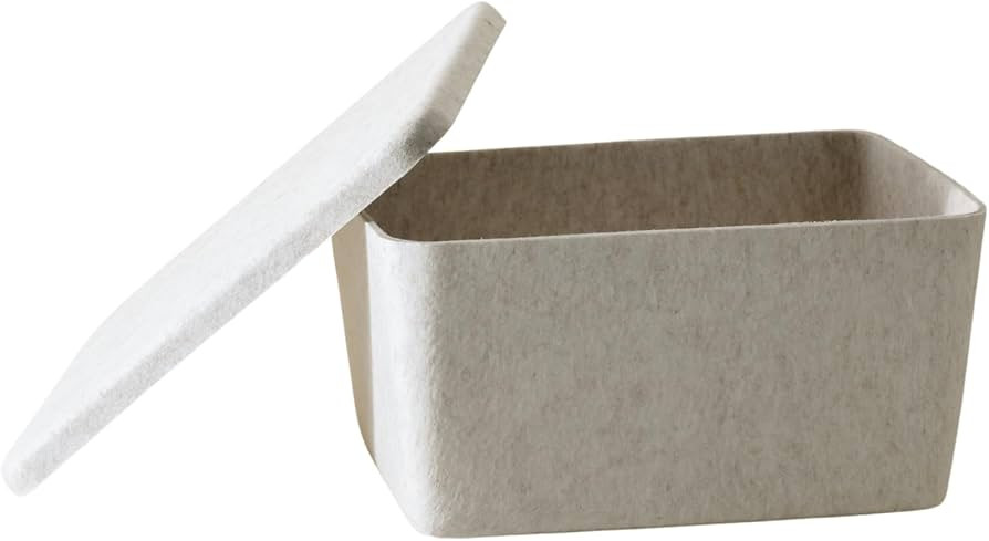 The Wide Sculpted Bin + Lid Felt Storage Basket 3-piece Set Drawer Organizer Basket Box for Toys ... | Amazon (US)