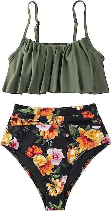 CUPSHE Women's High Waisted Falbala Bikini Set | Amazon (US)