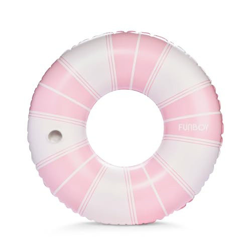 FUNBOY Giant Vintage Pink Stripe Inflatable Pool Float with Cup Holder 48" Pool Float for Adults Inner Tube Pool Toys Swim Rings Swimming Pool Accessories & Pool Lounger Float for Pool Party & Summer | Amazon (US)