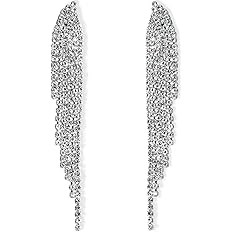 Humble Chic Simulated Diamond Statement Earrings for Women - Cubic Zirconia Long Crystal Tassel E... | Amazon (US)
