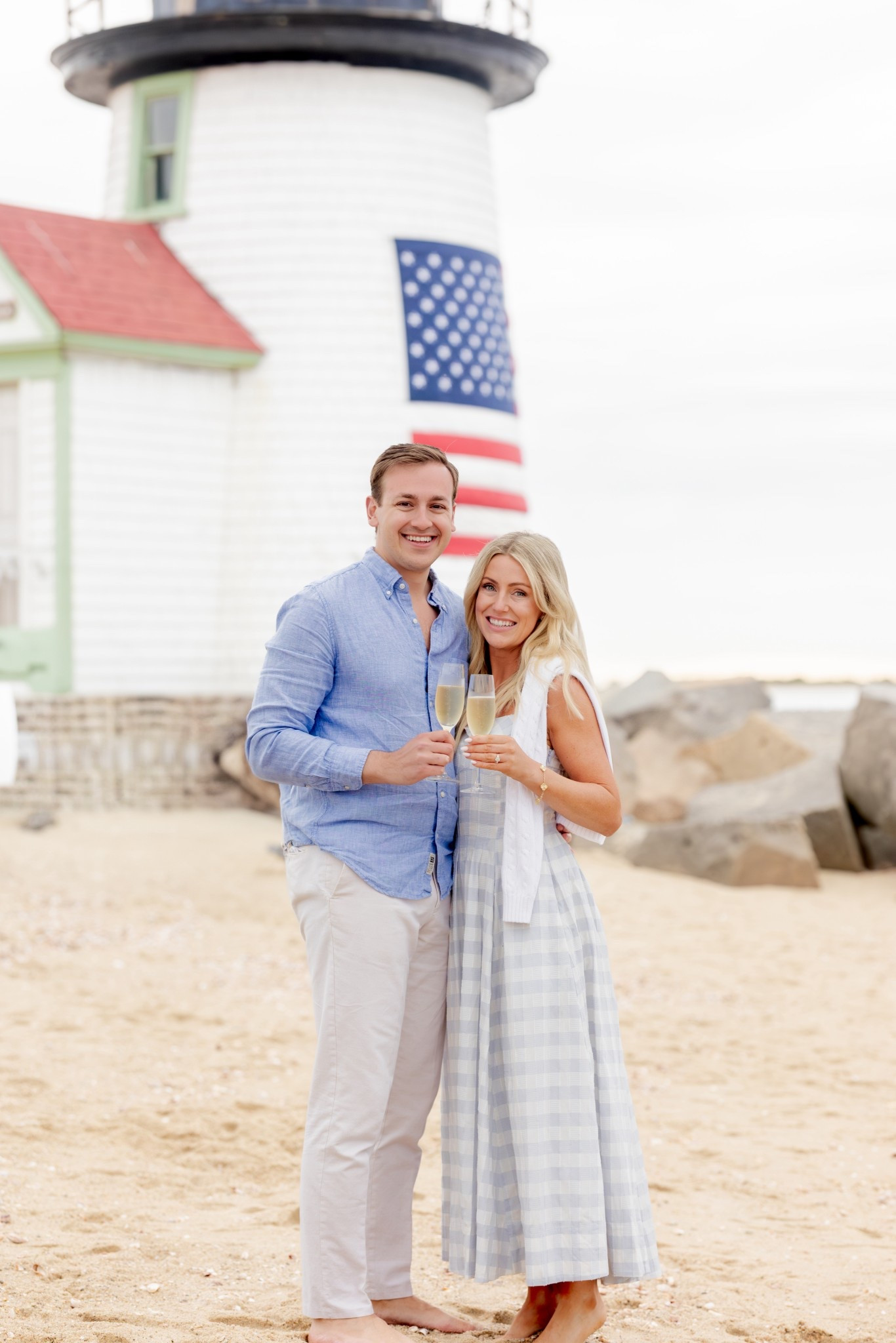 Nantucket proposal in a baby blue gingham Simkai dress! 