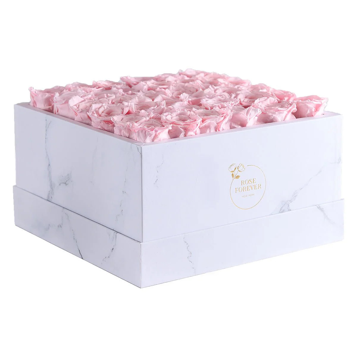 36 Light Pink Roses - White Marble Square Box | Rose Forever 