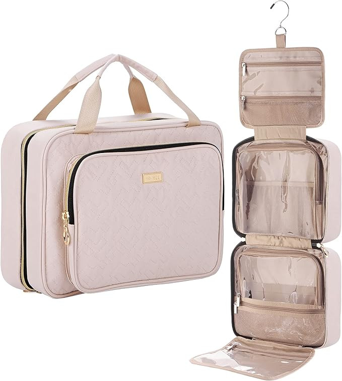 NISHEL 4 Sections Hanging Travel Toiletry Bag Organizer, Large Makeup Cosmetic Case for Bathroom ... | Amazon (US)