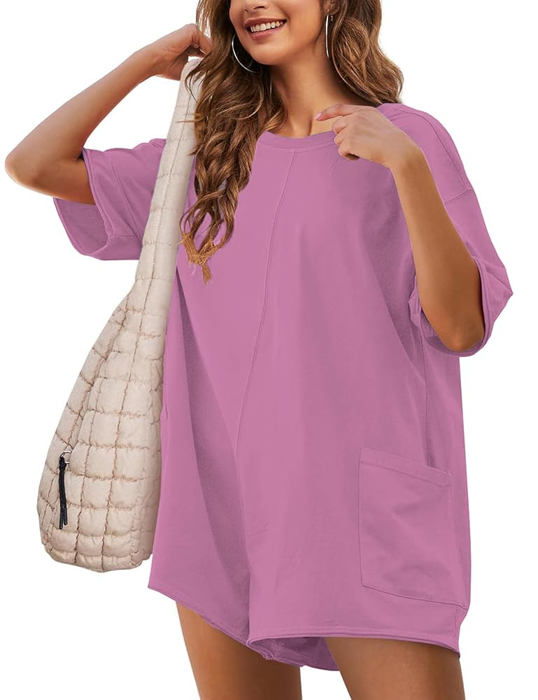 LTSCNRM Womens Tee Rompers Casual One Piece Hot Shot Oversized Overall Short Sleeve Reversible At... | Amazon (US)