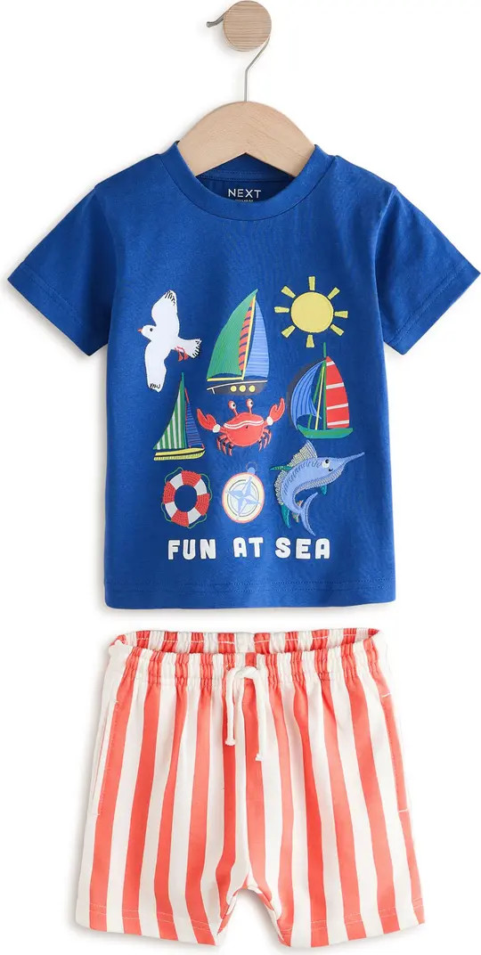 Kids' Seaside Appliqué Graphic T-Shirt & Stripe Shorts Set | Nordstrom