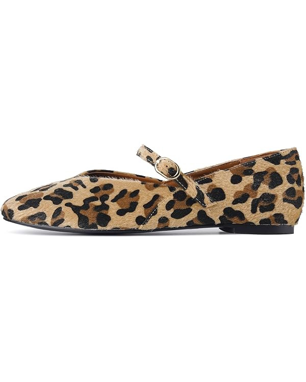 Gothictor Women's Mesh Ballet Flats Round Toe Leopard Mary Jane Shoes Women | Amazon (US)