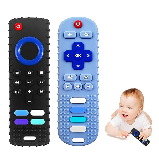 2-Pack Silicone Baby Teething Toys, TV Remote Teethers for 6-12-18 Months Infant, Fire Remote Sha... | Amazon (US)