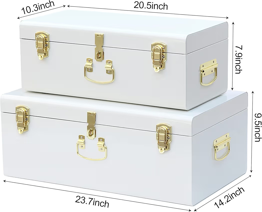 Vixdonos Decorative Metal Box Storage Trunks Set of 2 College Dorm Chest with Lock Hole,23.7X14.2... | Amazon (US)