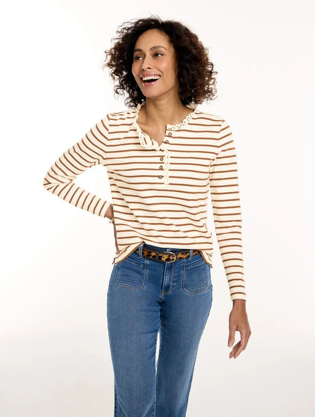 Ruffle Neck Henley - Lorelai Stripe | Talbots