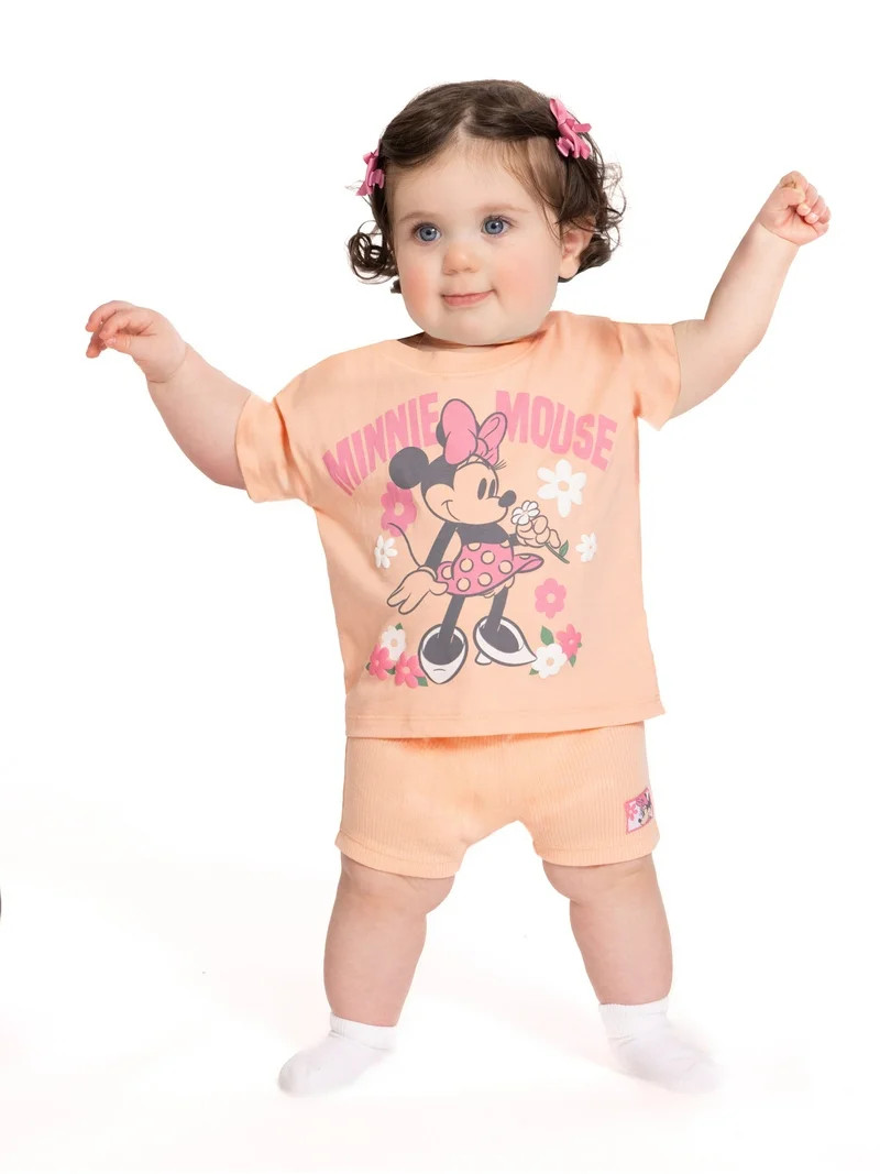 Minnie Mouse Baby Girls Graphic Tee and Bike Shorts Set, 2-Piece, Sizes Newborn-24M | Walmart (US)