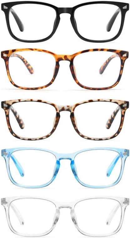 CCVOO 5 Pack Blue Light Blocking Reading Glasses, Filter UV Ray/Glare Fashion Non Prescription Fa... | Amazon (US)