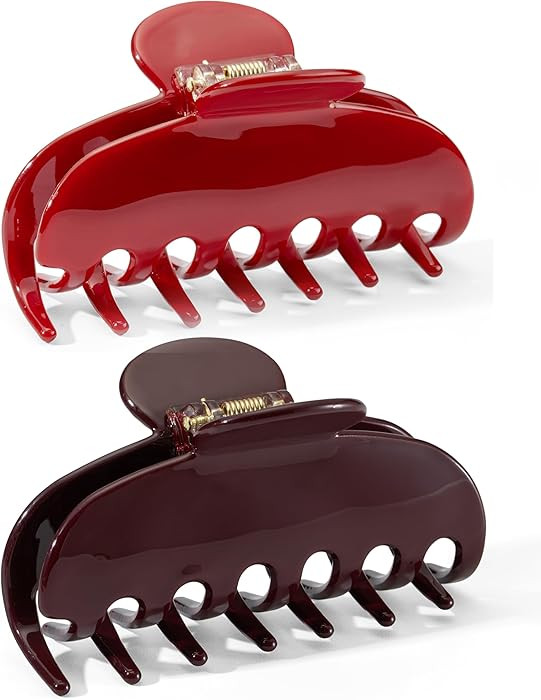 2Pcs Cute Acetate Hair Clips for Women - Big Medium 3.3Inch Cherry Red & Ankra Red Claw Clips for... | Amazon (US)