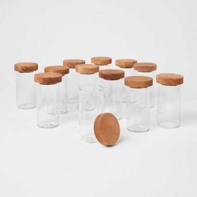 4oz 12pk Round Spice Jar with Wood Lids Set - Threshold™: Glass Condiment Servers, Hand Wash, Traditional Style | Target