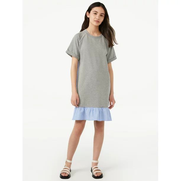 Free Assembly Girls Mixed Knit Woven T-Shirt Dress, Sizes 4-18 - Walmart.com | Walmart (US)