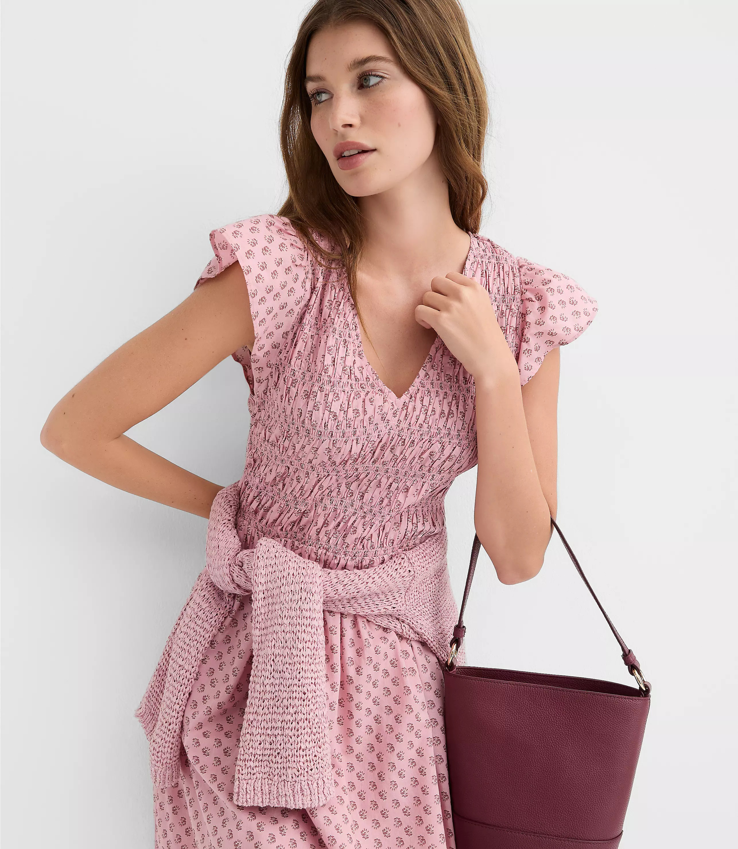 Petite Floral Smocked Flutter Mini Pocket Dress | LOFT