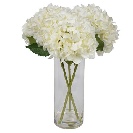 Vickerman F216911 17 in. Artificial White Hydrangea Bouquet in 10 in. Glass Vase with Acrylic Water | Walmart (US)