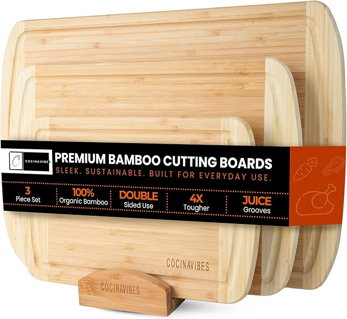 Bamboo Cutting Board Set – Charcuterie & Chopping Boards for Kitchen, Large & Small Sizes, Safe... | Amazon (US)