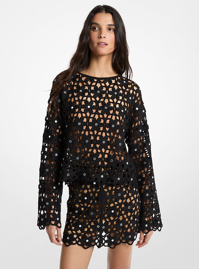 Mirror-Embellished Floral Crochet Top | Michael Kors US